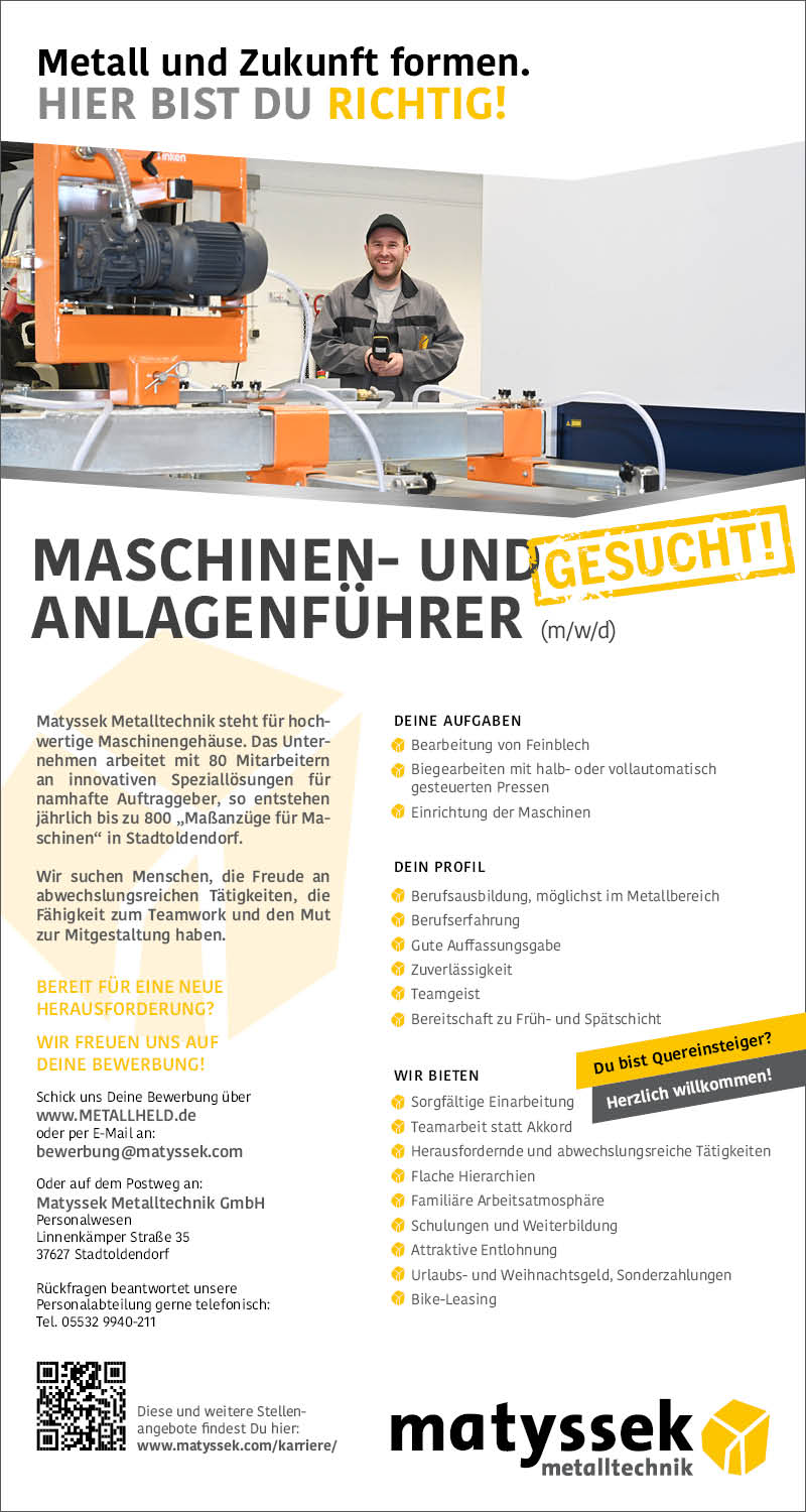 Maschinen- und Anlagenführer (m/w/d) - Matyssek Metalltechnik GmbH